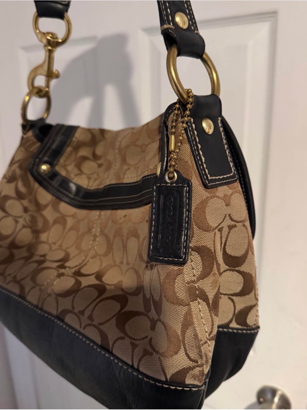 Coach Brown Signature Jacquard Hobo with Black Trim - Picture 3 of 5